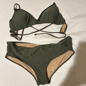 Madewell forest green tie back bikini set